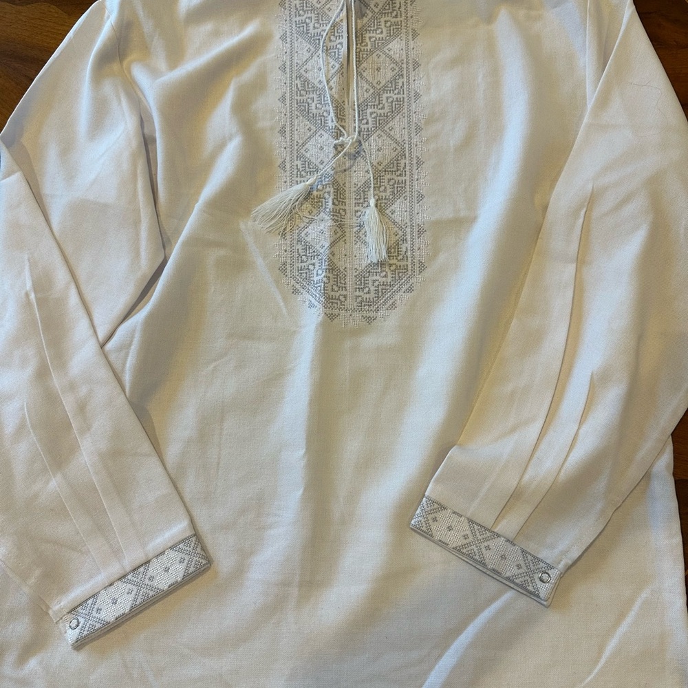 Men's White Embroidered Casual Shirt